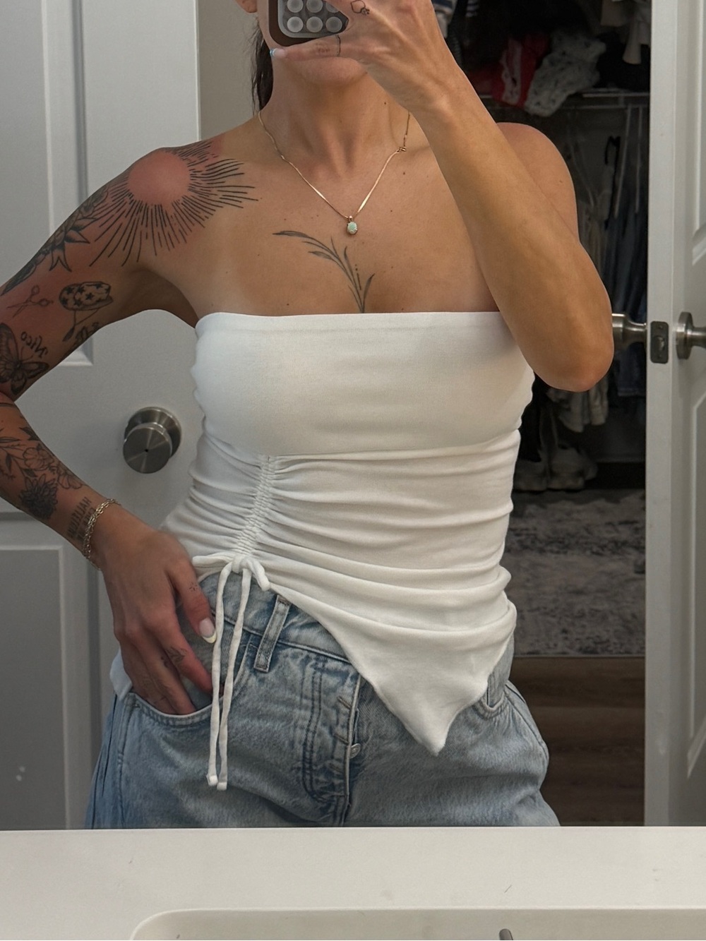 wild fable White Strapless Ruched Handkerchief Hem Cami